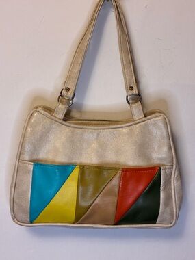 GROOVY EUC Vintage 1970s Cream Shoulder Bag with Multicolor Patchwork